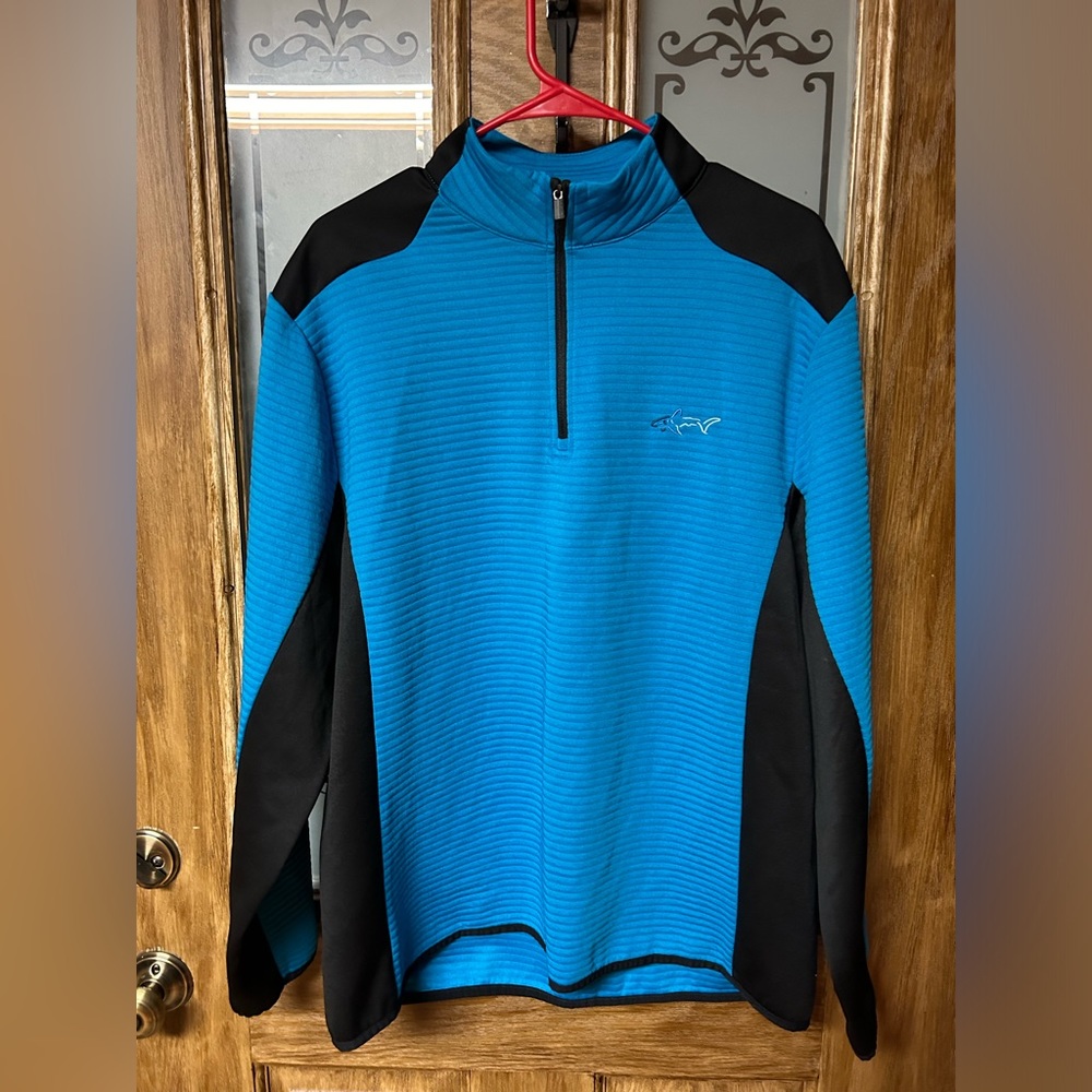 Greg Norman Mens Blue Colorblock Long Sleeves 1/4 Zip Pullover Size: Large